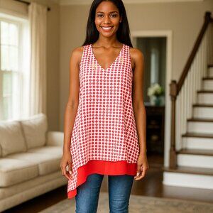 Zac Rachel Women M Sleeveless‎ Top Red Polka Dots Asymmetrical Beach Boho Retro